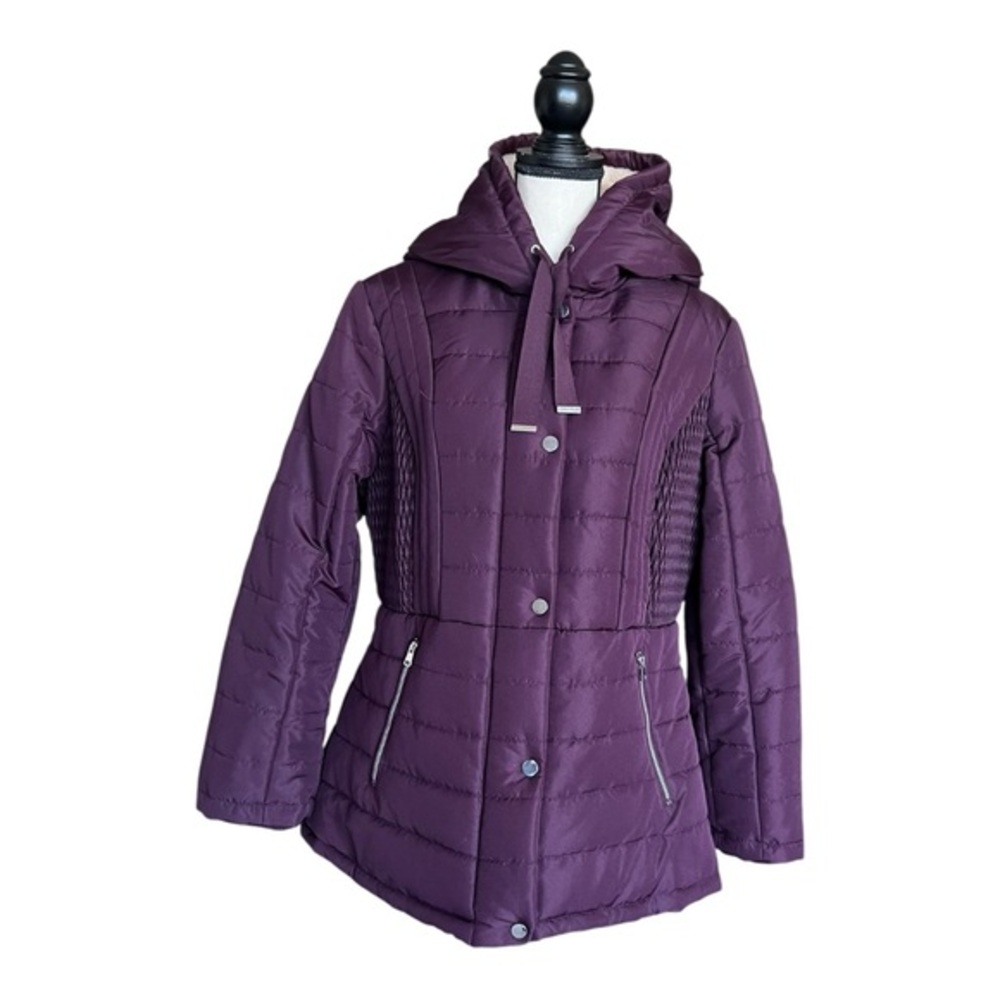 INTL details Women's Plum Quilted Puffer Hoodie Jacket Size L